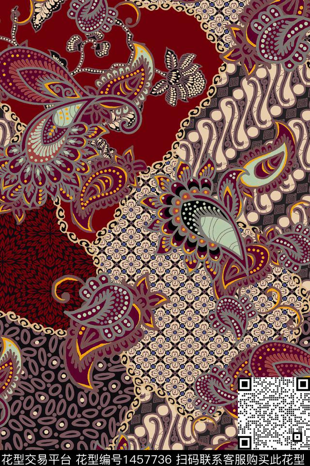 佩斯利民族风香云纱数码印花华亿平台下载（图片编号: 1457736） - 瓦栏（Walan）