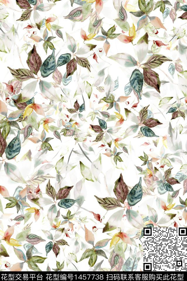 绿植树叶清爽底花卉大牌风数码印花华亿平台下载（图片编号: 1457738） - 瓦栏（Walan）