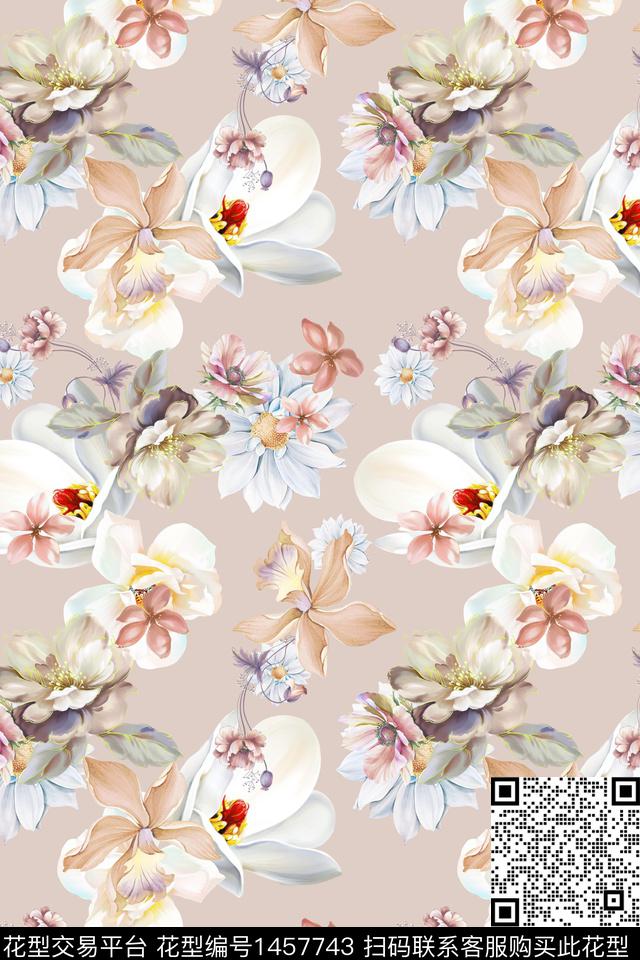 数码华亿平台清爽底花卉花卉数码印花华亿平台下载（图片编号: 1457743） - 瓦栏（Walan）