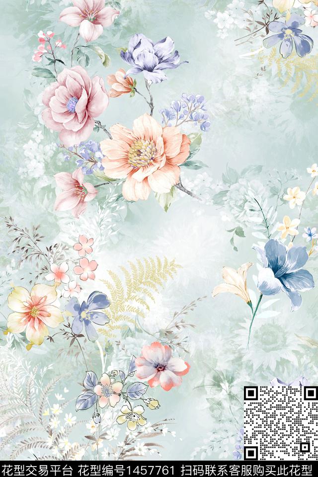 花卉小清新真丝数码印花华亿平台下载（图片编号: 1457761） - 瓦栏（Walan）