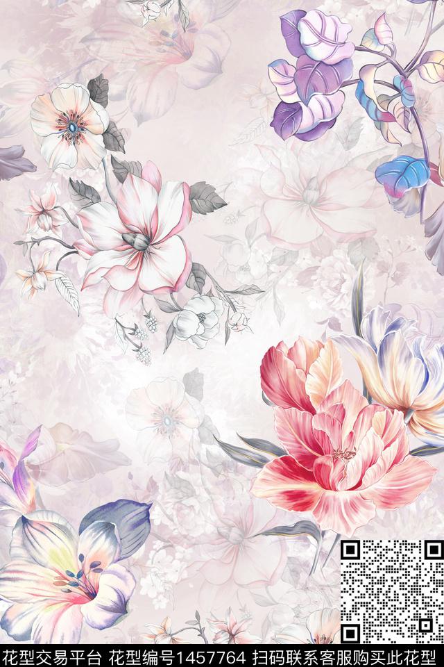 花卉小清新真丝数码印花华亿平台下载（图片编号: 1457764） - 瓦栏（Walan）