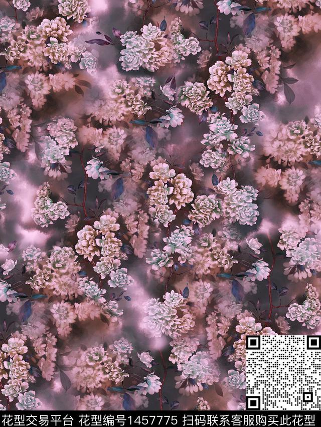 数码华亿平台花卉香云纱数码印花华亿平台下载（图片编号: 1457775） - 瓦栏（Walan）
