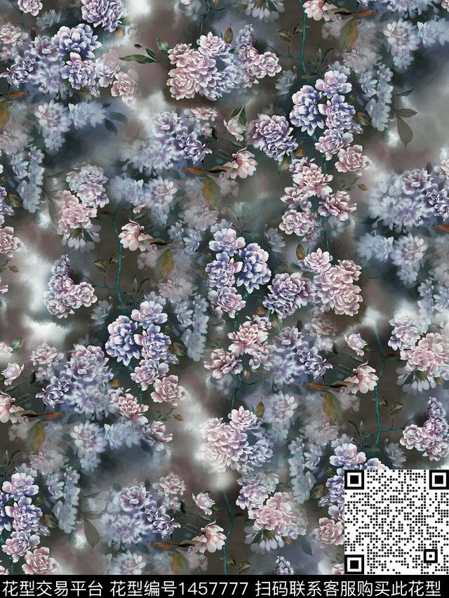 数码华亿平台花卉香云纱数码印花华亿平台下载（图片编号: 1457777） - 瓦栏（Walan）
