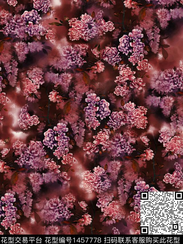 数码华亿平台花卉香云纱数码印花华亿平台下载（图片编号: 1457778） - 瓦栏（Walan）