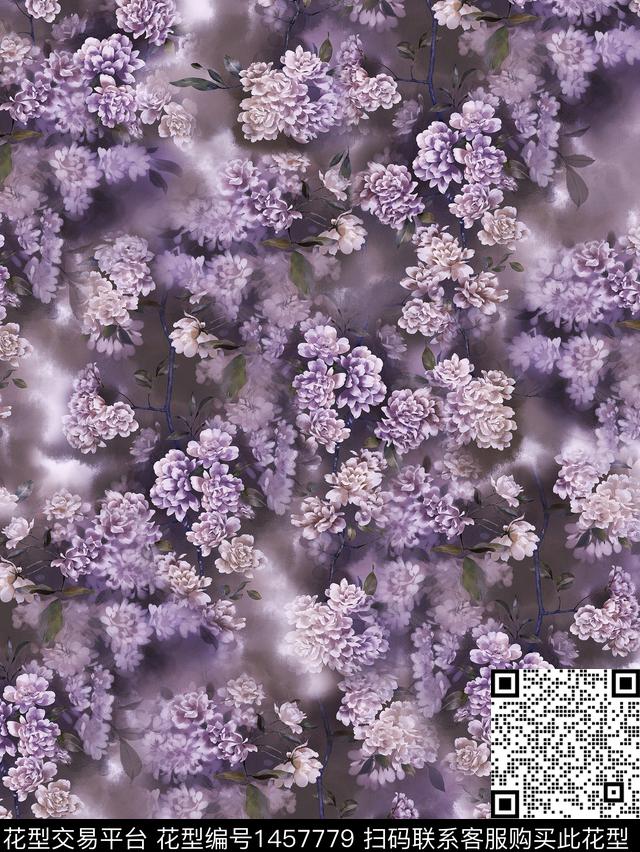 数码华亿平台花卉香云纱数码印花华亿平台下载（图片编号: 1457779） - 瓦栏（Walan）