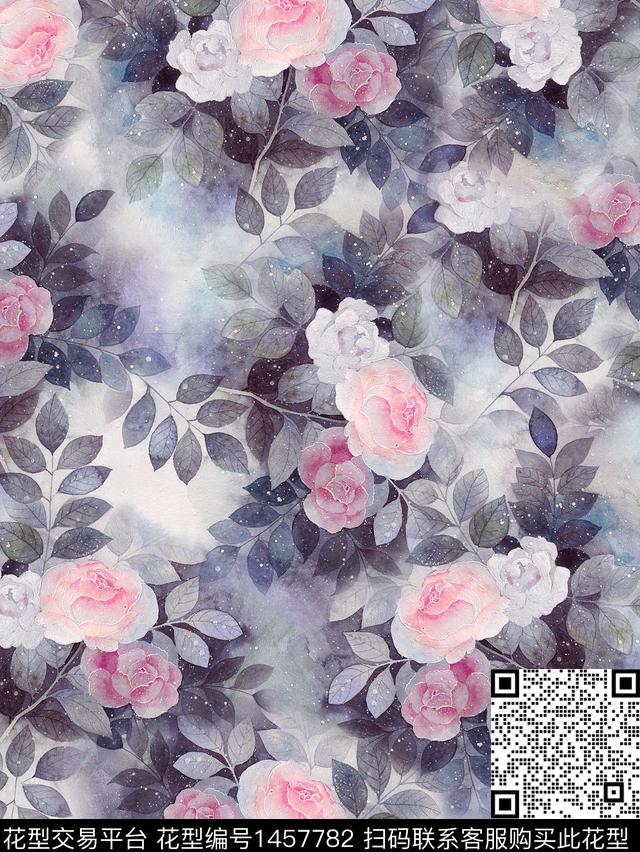 数码华亿平台花卉香云纱数码印花华亿平台下载（图片编号: 1457782） - 瓦栏（Walan）