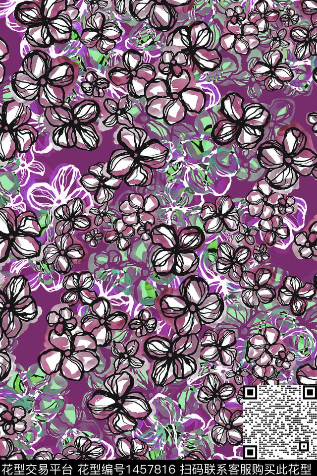 复古花卉大牌风数码印花华亿平台下载（图片编号: 1457816） - 瓦栏（Walan）