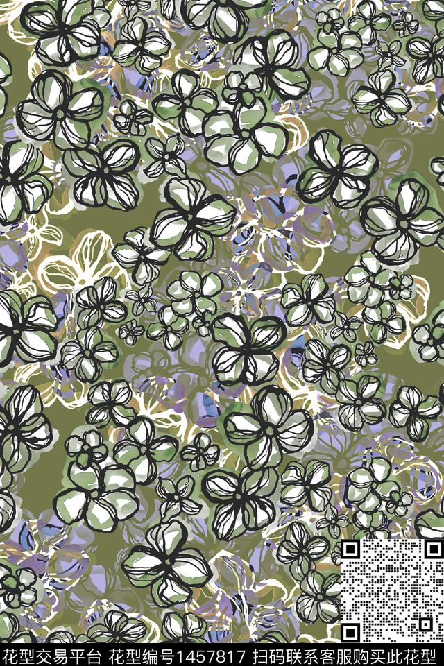 复古花卉大牌风数码印花华亿平台下载（图片编号: 1457817） - 瓦栏（Walan）