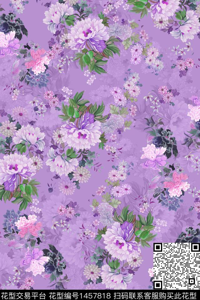 复古花卉大牌风数码印花华亿平台下载（图片编号: 1457818） - 瓦栏（Walan）