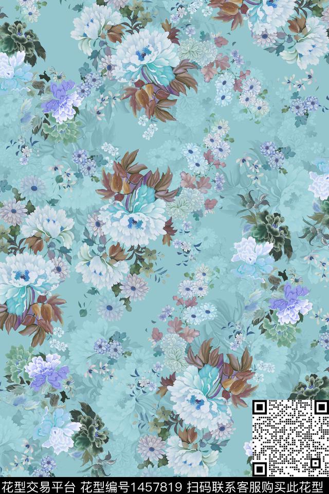 复古花卉大牌风数码印花华亿平台下载（图片编号: 1457819） - 瓦栏（Walan）