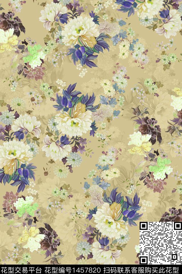 复古花卉大牌风数码印花华亿平台下载（图片编号: 1457820） - 瓦栏（Walan）