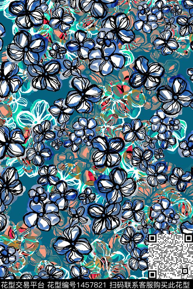 复古花卉大牌风数码印花华亿平台下载（图片编号: 1457821） - 瓦栏（Walan）