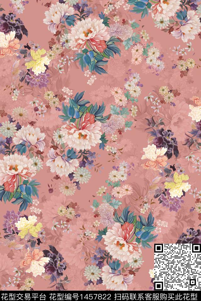 复古花卉大牌风数码印花华亿平台下载（图片编号: 1457822） - 瓦栏（Walan）