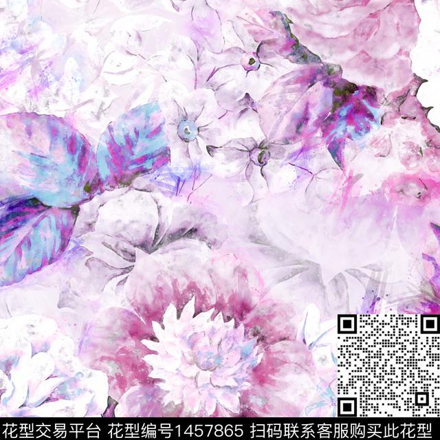 数码华亿平台牡丹水彩花卉数码印花华亿平台下载（图片编号: 1457865） - 瓦栏（Walan）
