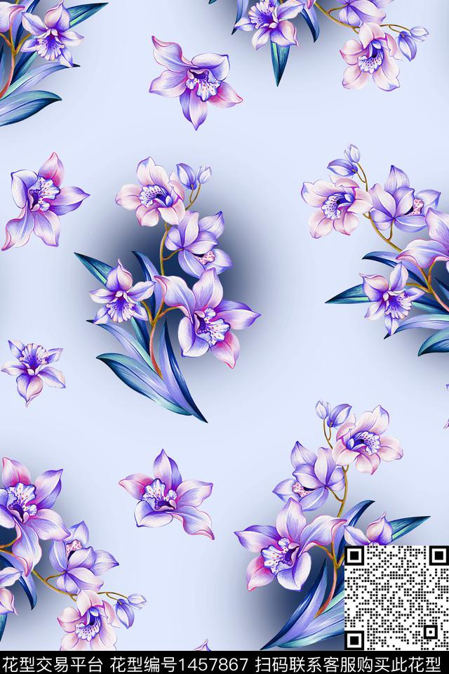 绿植树叶水彩雪纺数码印花华亿平台下载（图片编号: 1457867） - 瓦栏（Walan）