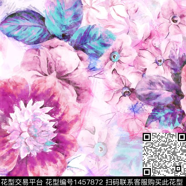 数码华亿平台牡丹水彩花卉数码印花华亿平台下载（图片编号: 1457872） - 瓦栏（Walan）