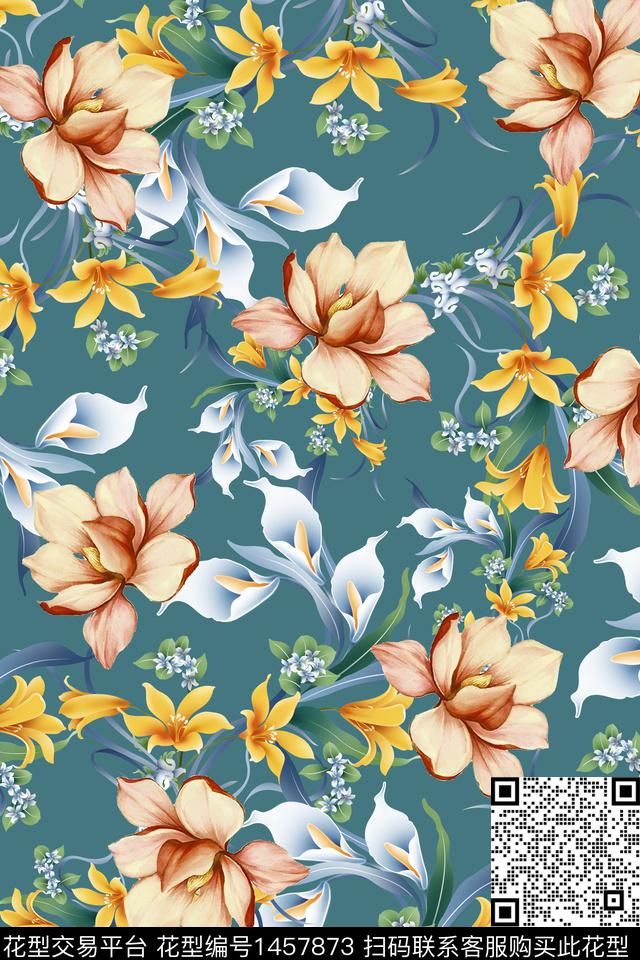 绿植树叶雪纺大牌风数码印花华亿平台下载（图片编号: 1457873） - 瓦栏（Walan）