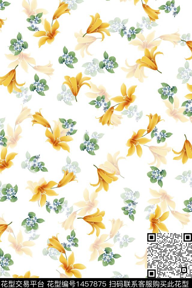 绿植树叶水彩雪纺数码印花华亿平台下载（图片编号: 1457875） - 瓦栏（Walan）