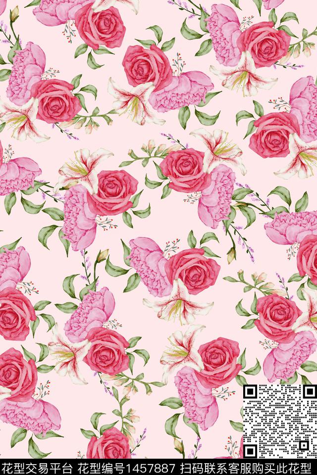 花卉大牌风小碎花数码印花华亿平台下载（图片编号: 1457887） - 瓦栏（Walan）