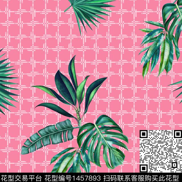 绿植树叶几何数码华亿平台数码印花华亿平台下载（图片编号: 1457893） - 瓦栏（Walan）