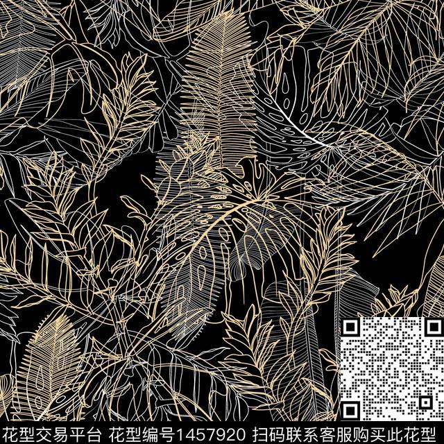 绿植树叶几何大牌风数码印花华亿平台下载（图片编号: 1457920） - 瓦栏（Walan）