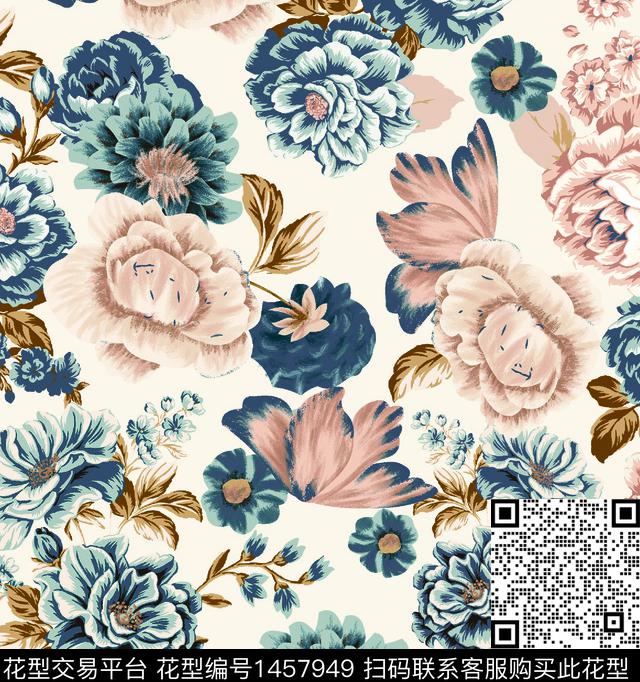 水彩数码华亿平台花卉数码印花华亿平台下载（图片编号: 1457949） - 瓦栏（Walan）