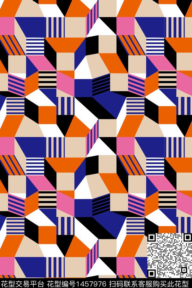 撞色格子几何数码印花华亿平台下载（图片编号: 1457976） - 瓦栏（Walan）