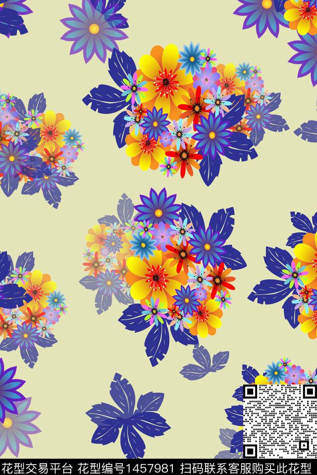 花卉香云纱小清新数码印花华亿平台下载（图片编号: 1457981） - 瓦栏（Walan）