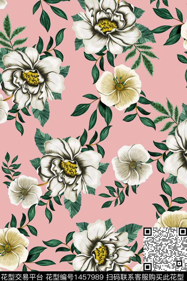 年轻女性手绘大花花卉数码印花华亿平台下载（图片编号: 1457989） - 瓦栏（Walan）