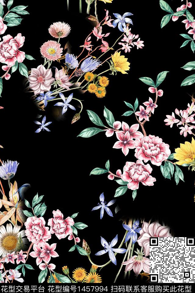 花卉大牌风中国风数码印花华亿平台下载（图片编号: 1457994） - 瓦栏（Walan）