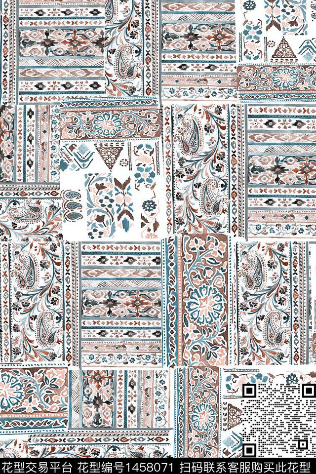 民族风真丝混合拼接数码印花华亿平台下载（图片编号: 1458071） - 瓦栏（Walan）