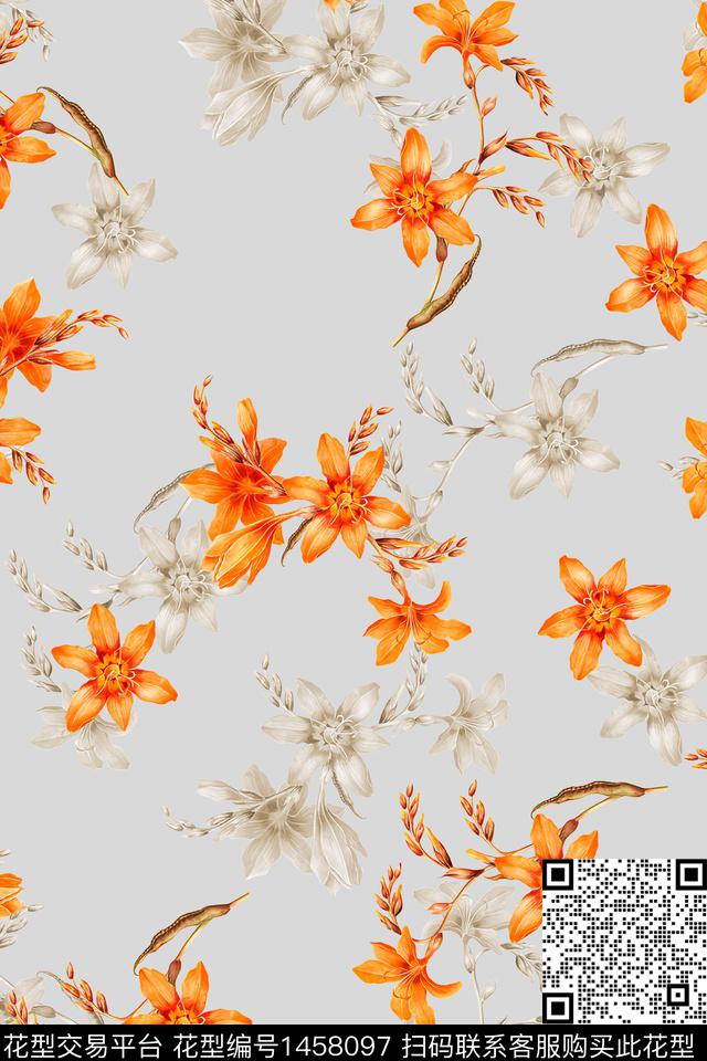 花卉大牌风小清新数码印花华亿平台下载（图片编号: 1458097） - 瓦栏（Walan）