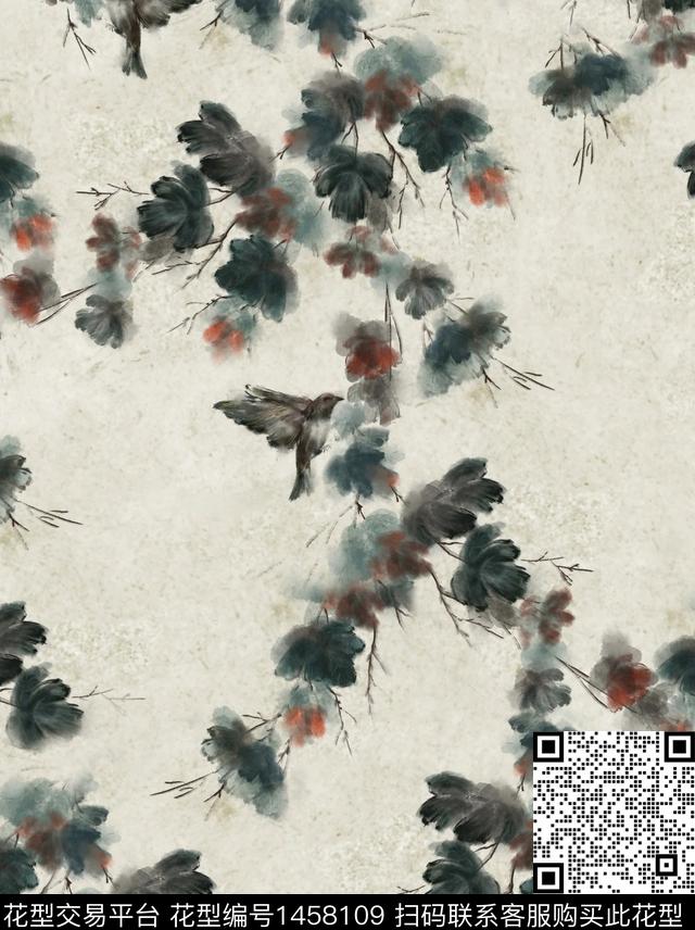 数码华亿平台花卉香云纱数码印花华亿平台下载（图片编号: 1458109） - 瓦栏（Walan）