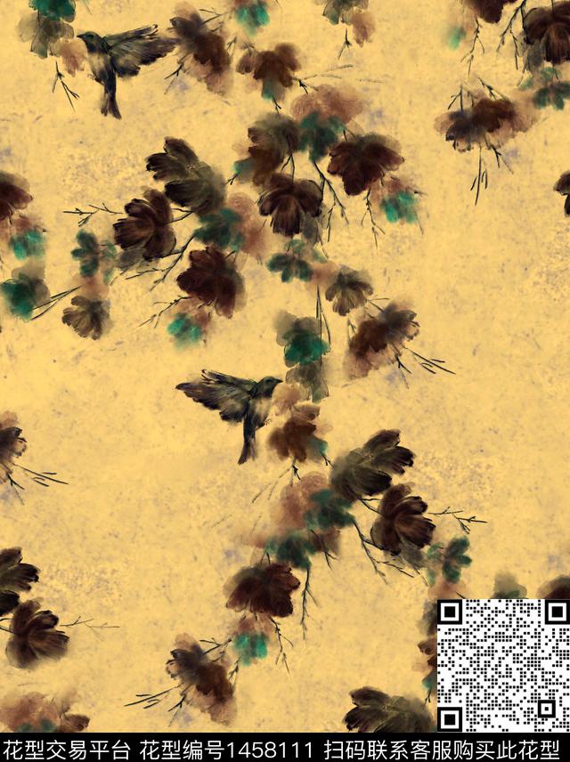 数码华亿平台花卉香云纱数码印花华亿平台下载（图片编号: 1458111） - 瓦栏（Walan）