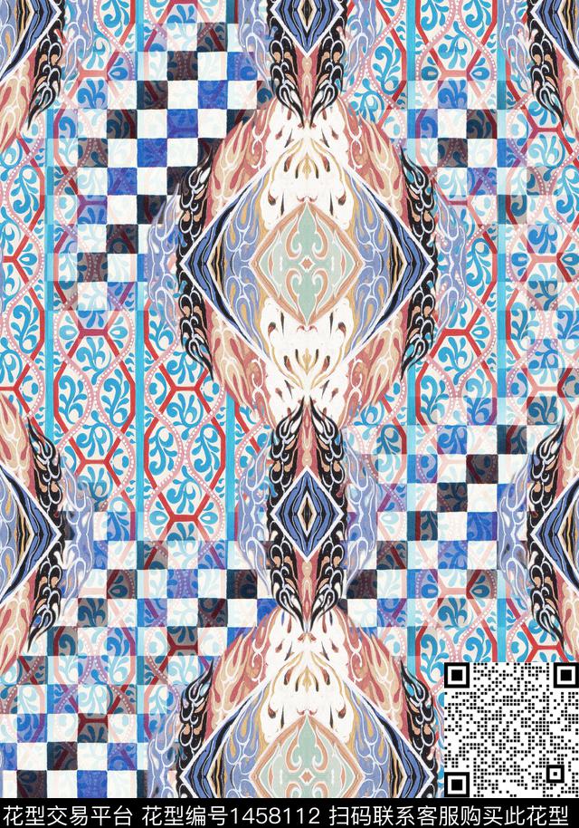 几何旗袍香云纱数码印花华亿平台下载（图片编号: 1458112） - 瓦栏（Walan）