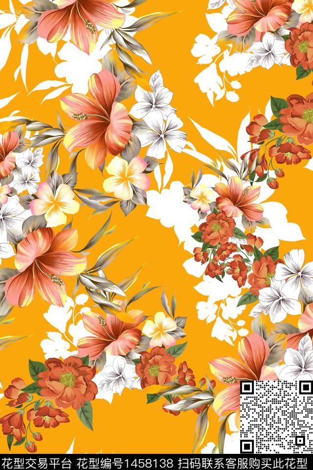 绿植树叶水彩迪拜花卉数码印花华亿平台下载（图片编号: 1458138） - 瓦栏（Walan）