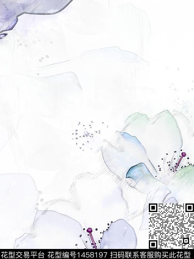 定位花花卉水彩花卉数码印花华亿平台下载（图片编号: 1458197） - 瓦栏（Walan）