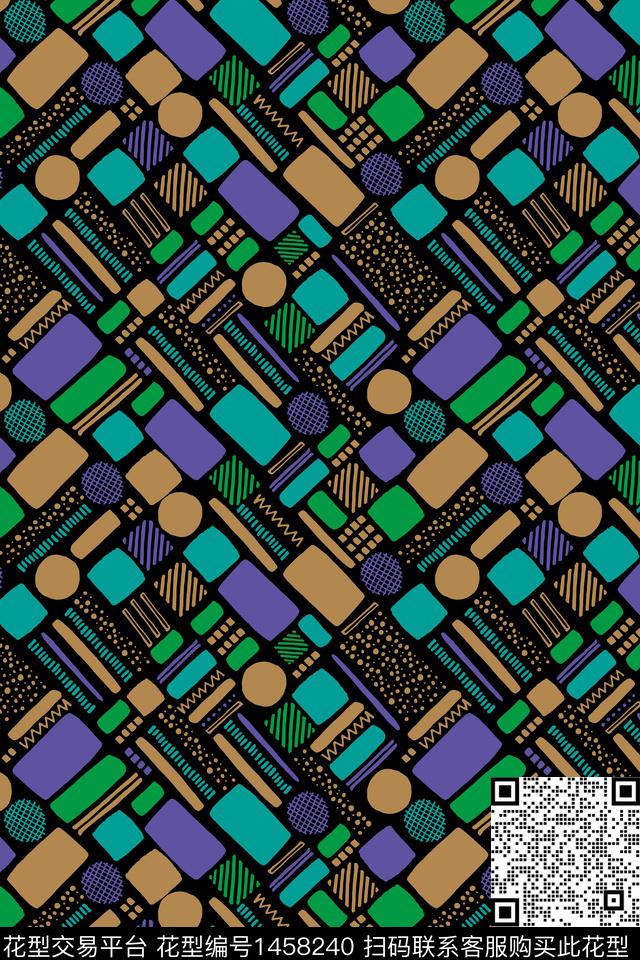 几何格子男装数码印花华亿平台下载（图片编号: 1458240） - 瓦栏（Walan）