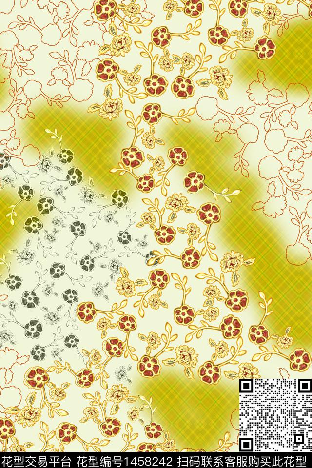 花卉大牌风真丝数码印花华亿平台下载（图片编号: 1458242） - 瓦栏（Walan）