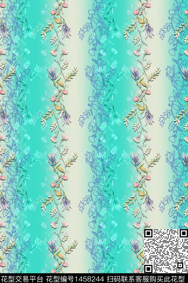 花卉大牌风真丝数码印花华亿平台下载（图片编号: 1458244） - 瓦栏（Walan）