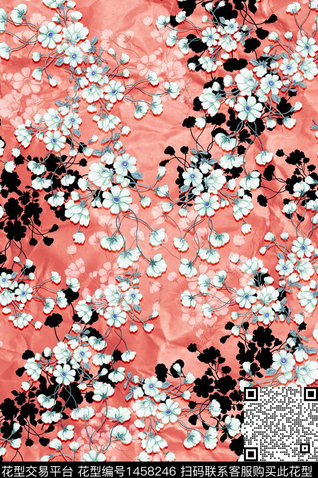花卉大牌风真丝数码印花华亿平台下载（图片编号: 1458246） - 瓦栏（Walan）