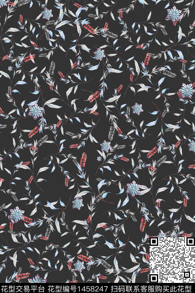 花卉大牌风真丝数码印花华亿平台下载（图片编号: 1458247） - 瓦栏（Walan）