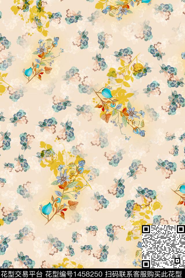 花卉大牌风真丝数码印花华亿平台下载（图片编号: 1458250） - 瓦栏（Walan）