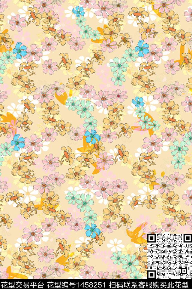 花卉大牌风真丝数码印花华亿平台下载（图片编号: 1458251） - 瓦栏（Walan）