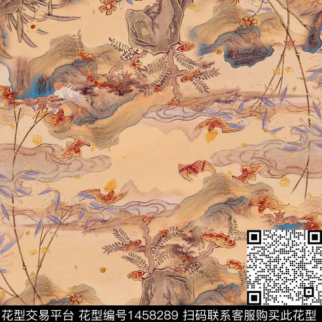 数码华亿平台香云纱中国风定位花数码印花华亿平台下载（图片编号: 1458289） - 瓦栏（Walan）