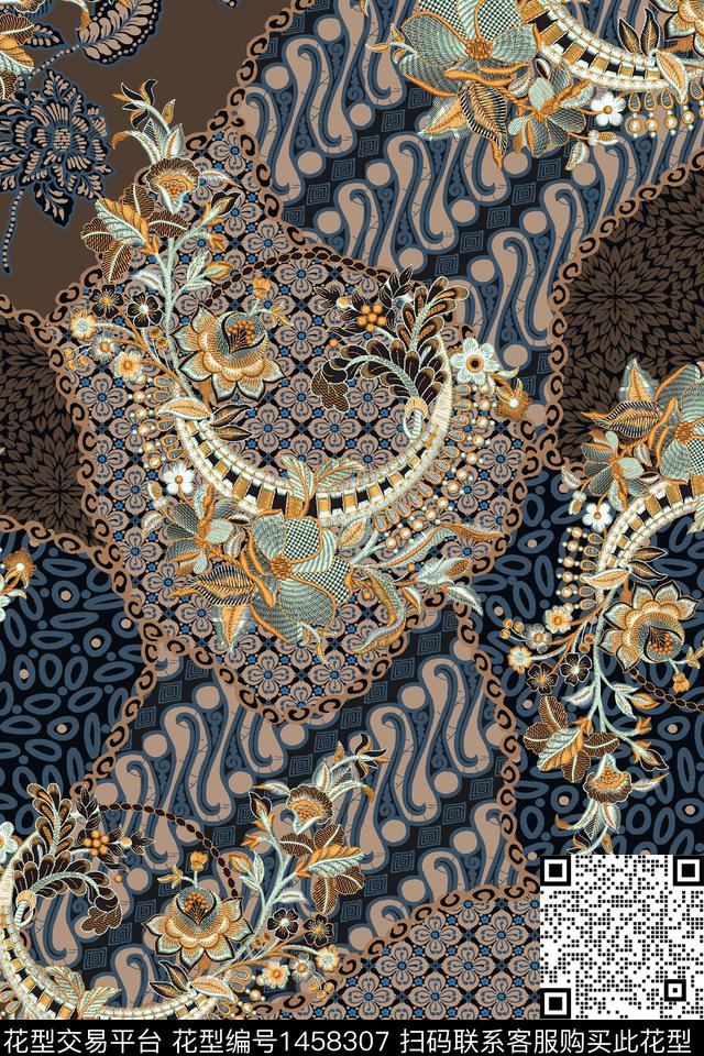 民族风花卉真丝数码印花华亿平台下载（图片编号: 1458307） - 瓦栏（Walan）