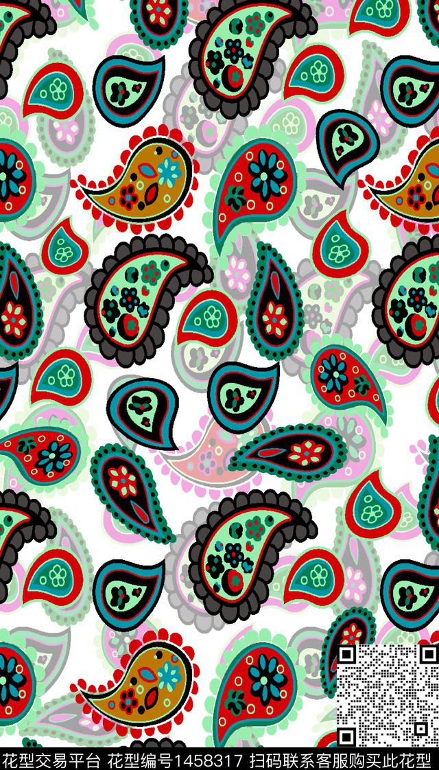 清爽底花卉佩斯利数码印花华亿平台下载（图片编号: 1458317） - 瓦栏（Walan）