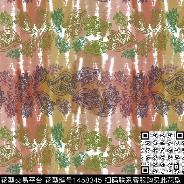 佩斯利图案扎染华亿平台渐变数码印花华亿平台下载（图片编号: 1458345） - 瓦栏（Walan）