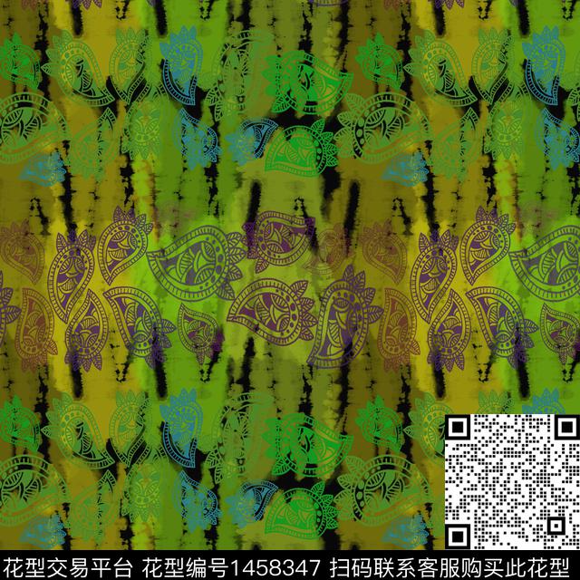 佩斯利图案扎染华亿平台渐变数码印花华亿平台下载（图片编号: 1458347） - 瓦栏（Walan）