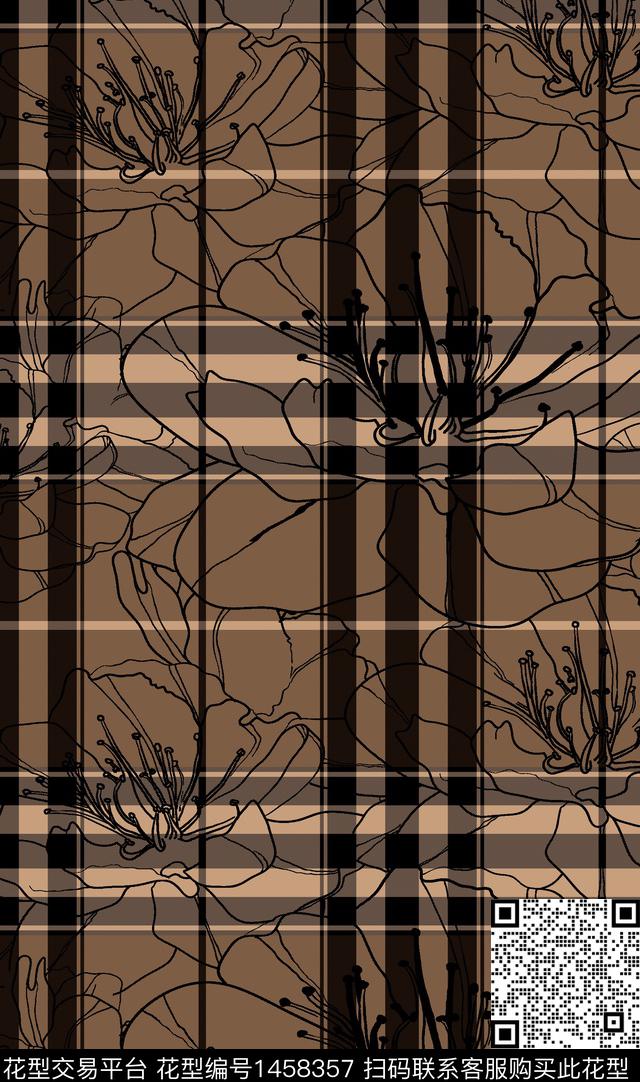 格子花卉传统印花华亿平台下载（图片编号: 1458357） - 瓦栏（Walan）
